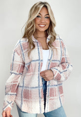 Plaid Button Up Collared Neck Sherpa Jacket OutfitFlow